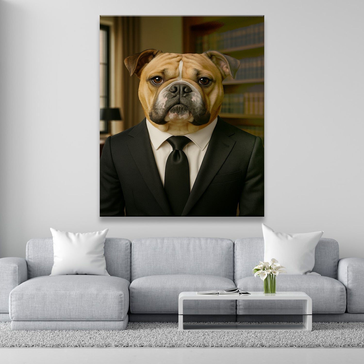 Custom Photo Business man Ceo Dog Canvas Gift For Dog Lovers