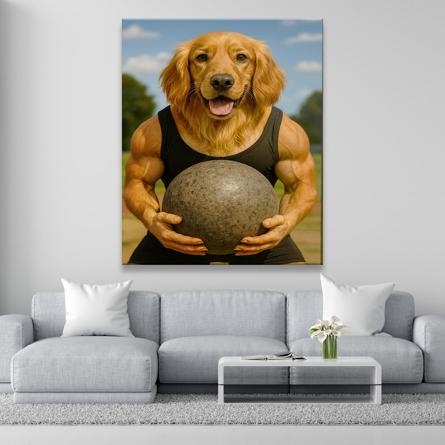 Custom Photo Strongman Dog Canvas Gift For Dog Lovers