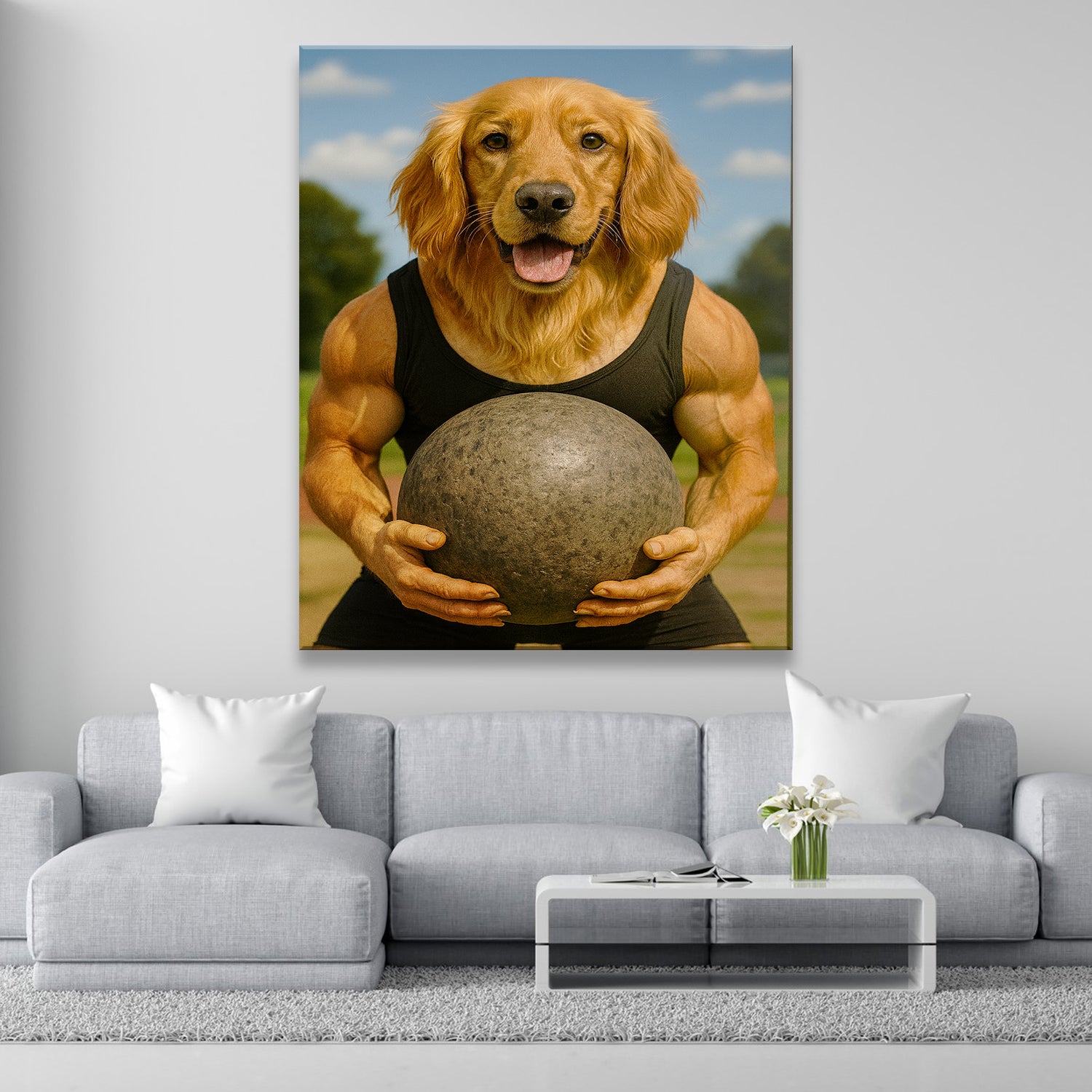 Custom Photo Strongman Dog Canvas Gift For Dog Lovers