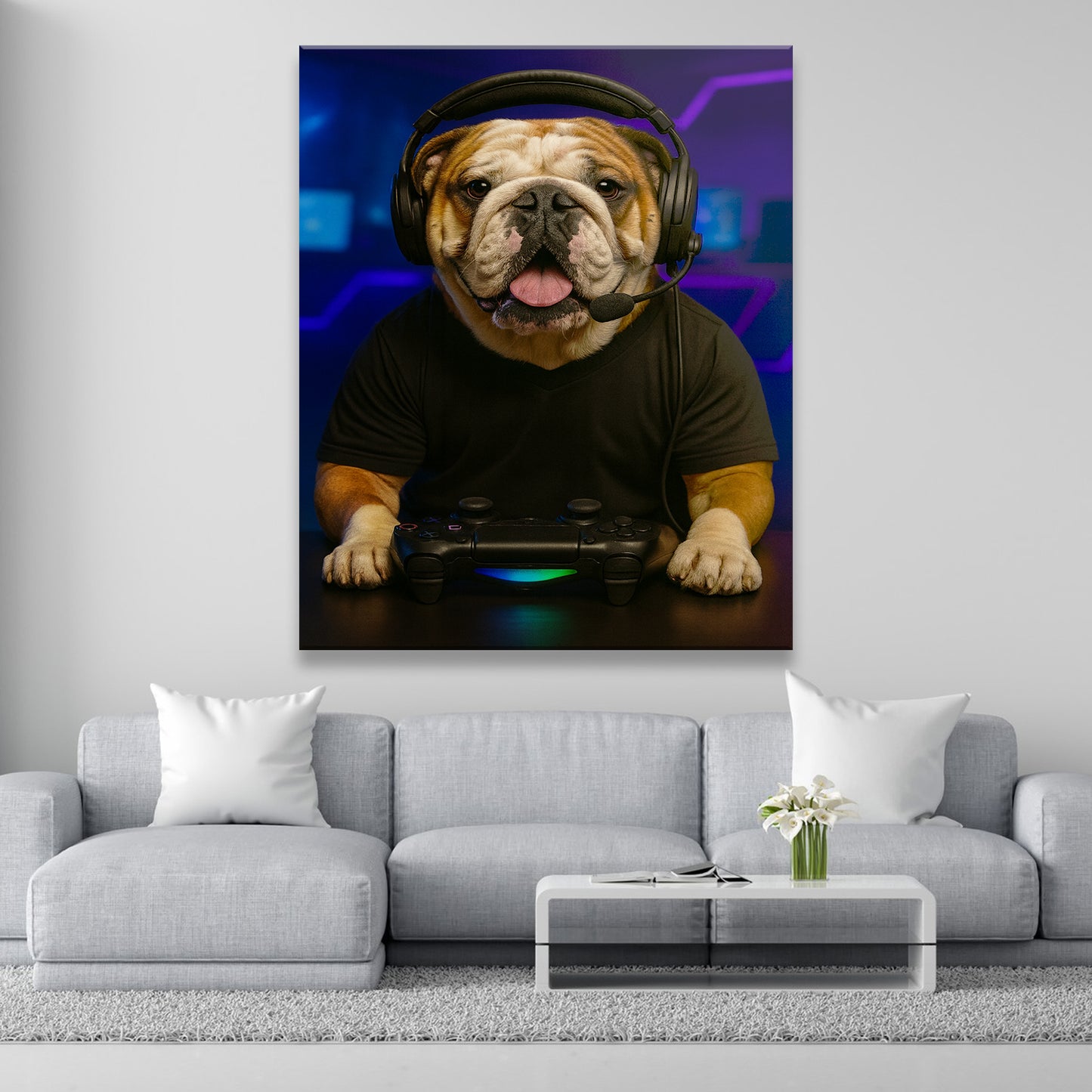 Custom Photo Gamer Dog Canvas Gift For Dog Lovers