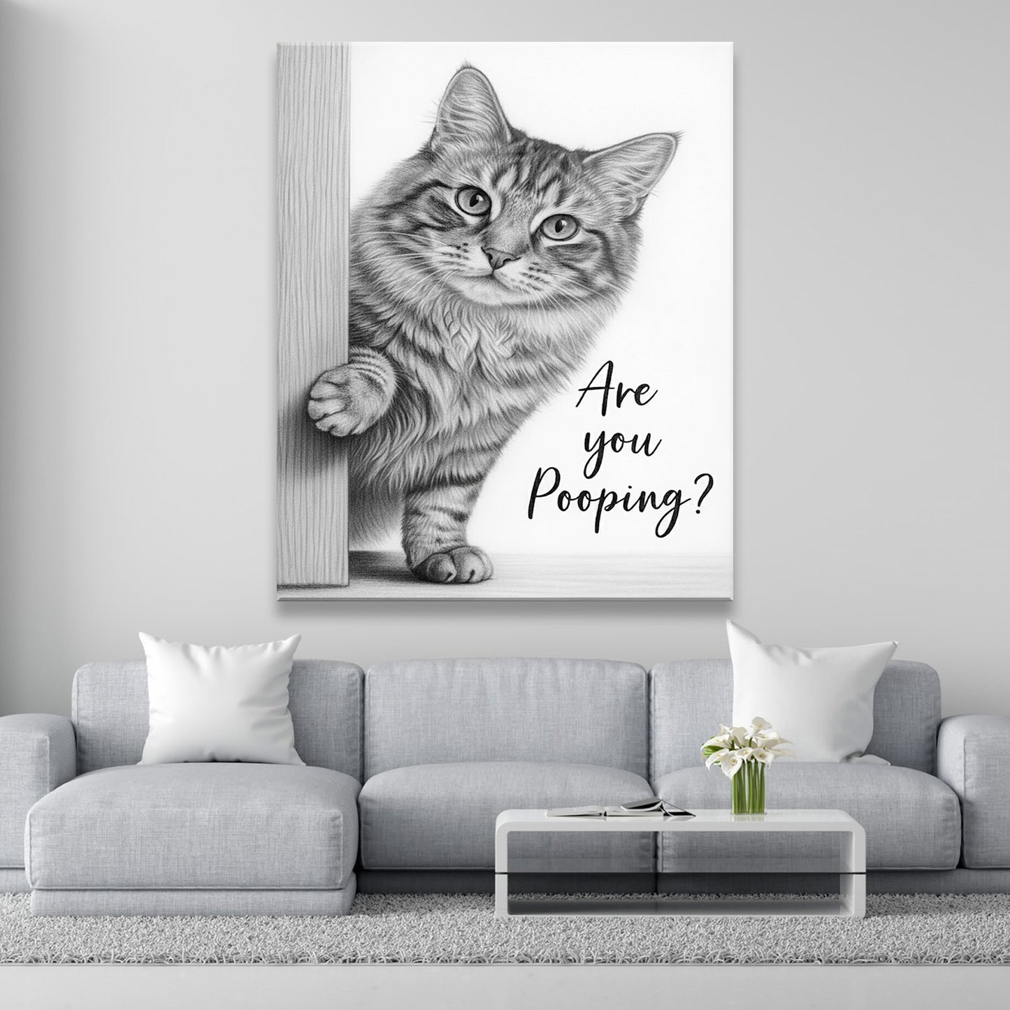 Custom Photo Cat Bathroom Canvas Gift For Cat Lover