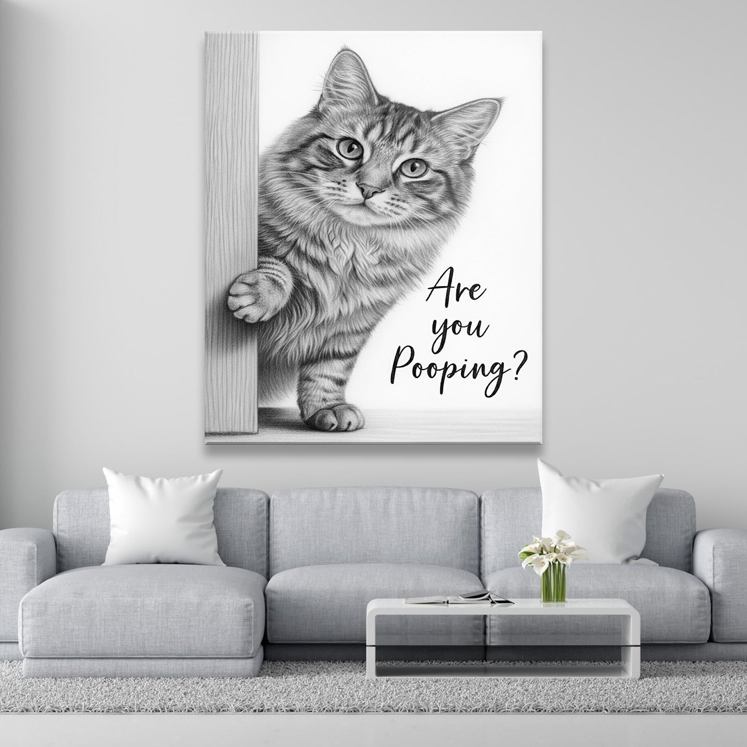 Custom Photo Cat Bathroom Canvas Gift For Cat Lover
