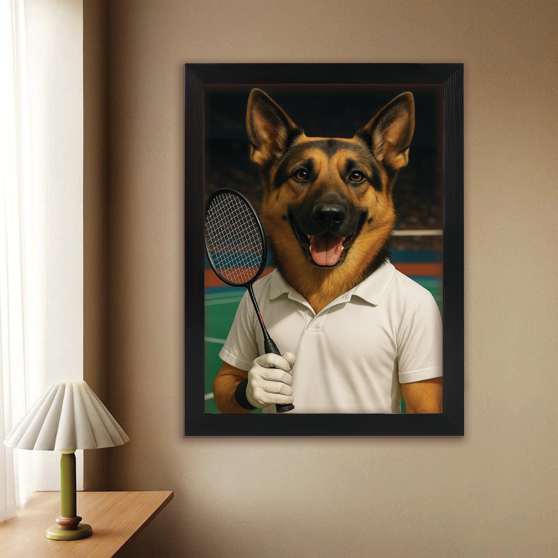 Custom Photo Badminton Dog Canvas Framed Wall Art Gift For Dog Lovers