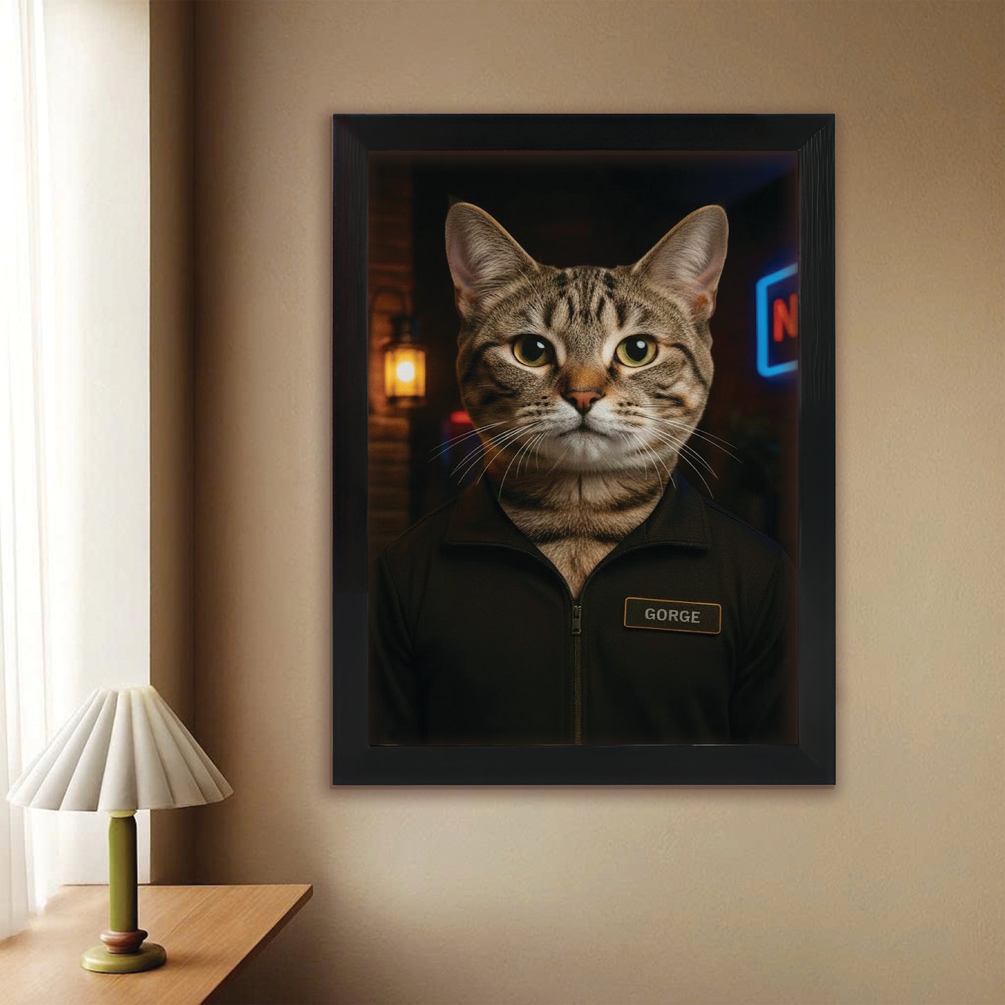 Custom Photo Bouncer Night Club Security Cat Canvas Framed Wall Art Gift For Cat Lovers