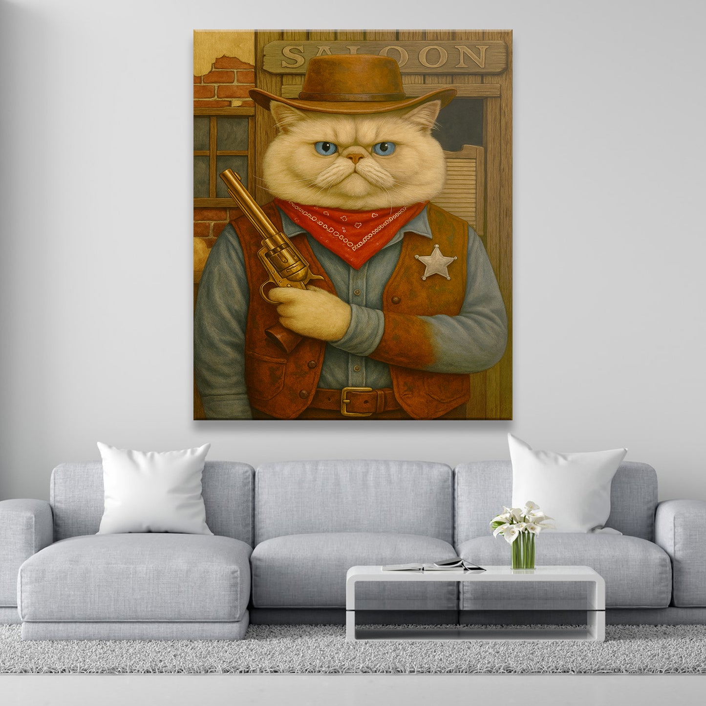 Custom Photo Cat Cowboy Canvas
