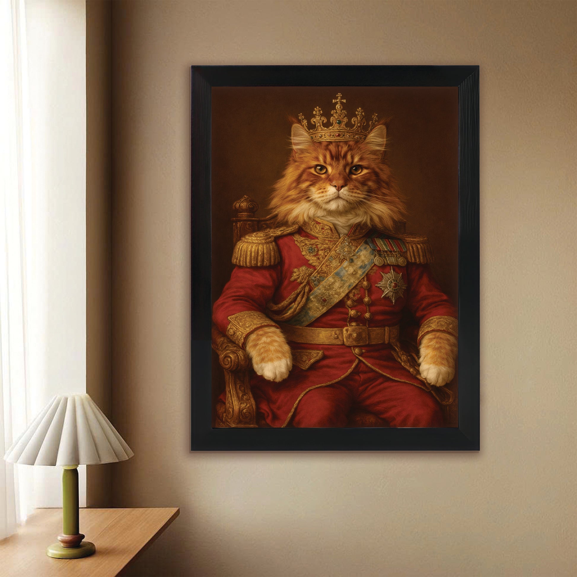 Custom Photo King Cat With Crown Royal Canvas Framed Wall Art Gift For Cat Lovers