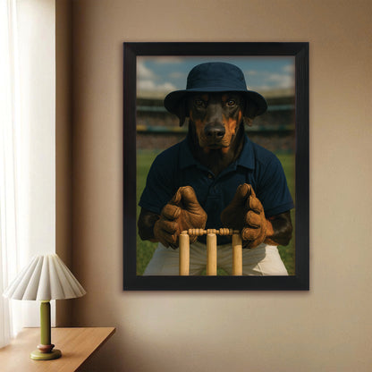 Custom Photo Cricket Player Dog Canvas Framed Wall Art Gift For Dog Lovers