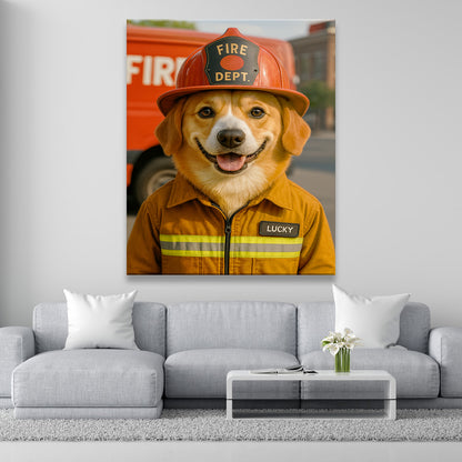 Custom Photo Fire Fighter Dog Canvas Gift For Dog Lovers