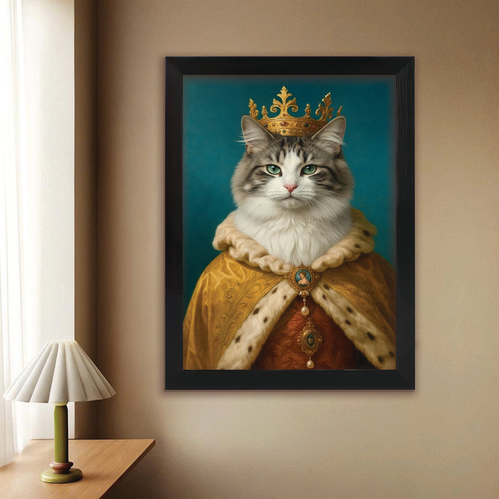 Custom Photo King Royal Cat Canvas Framed Wall Art Gift For Cat Lovers