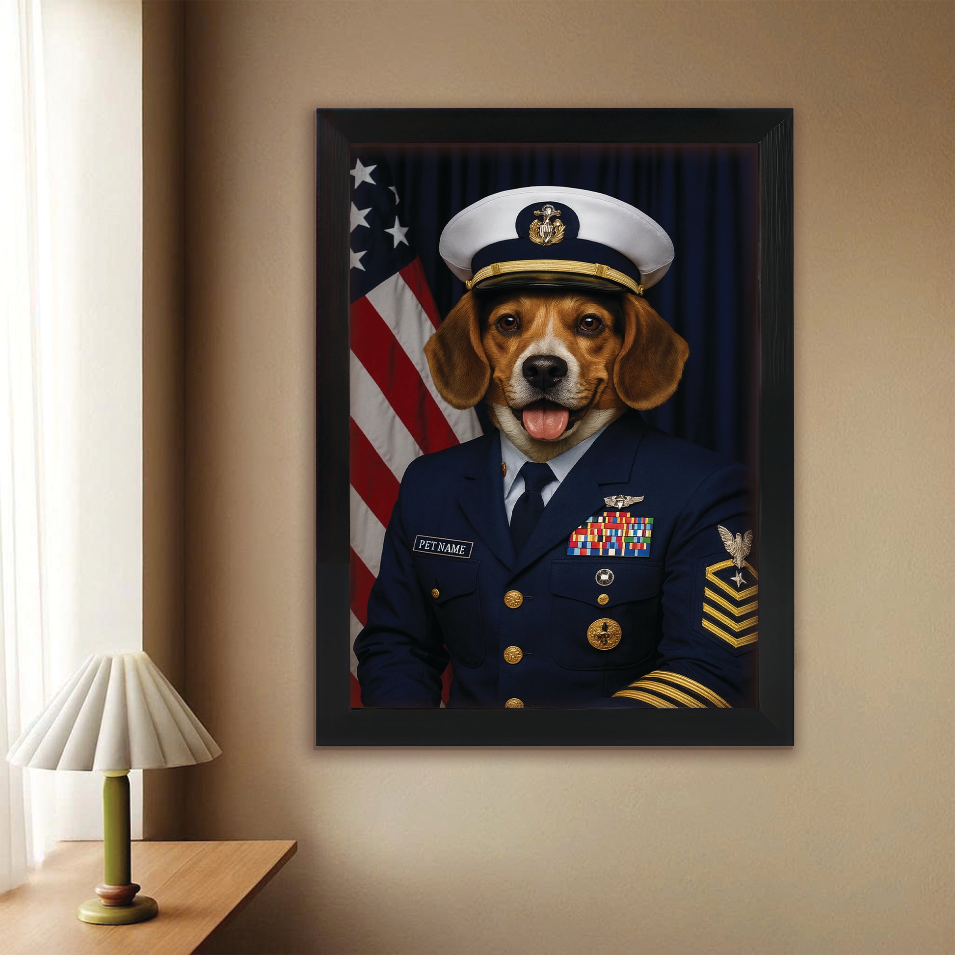 Custom Dog Photo Us Navy Canvas Framed Wall Art Framed Wall Art _ Gift For Dog Lovers