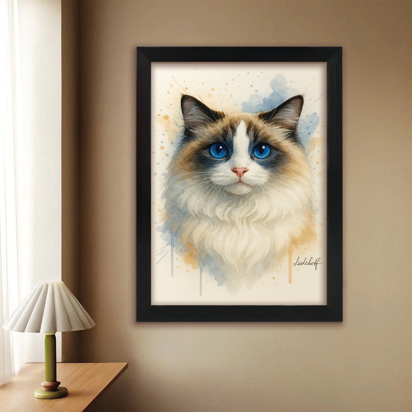 Custom Photo Cat Watercolor Artwork Canvas Framed Wall Art