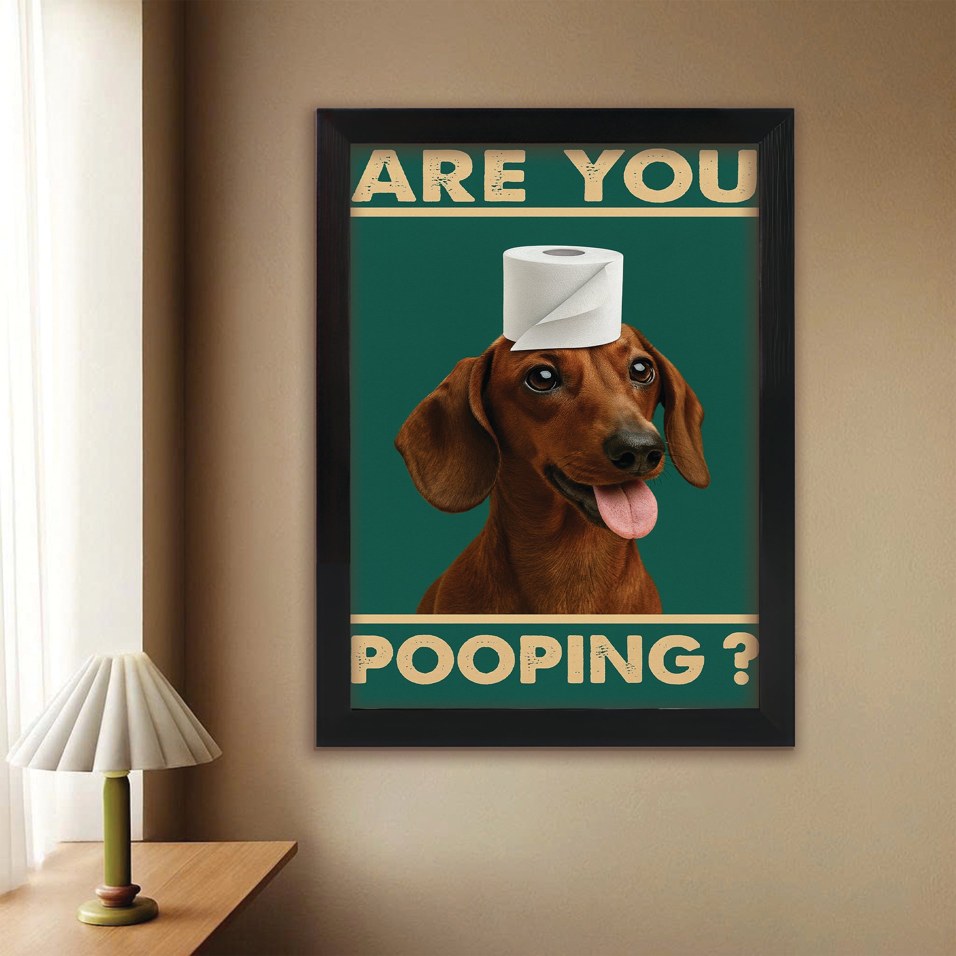 Custom Photo Funny Dog In Bathroom Canvas Framed Wall Art