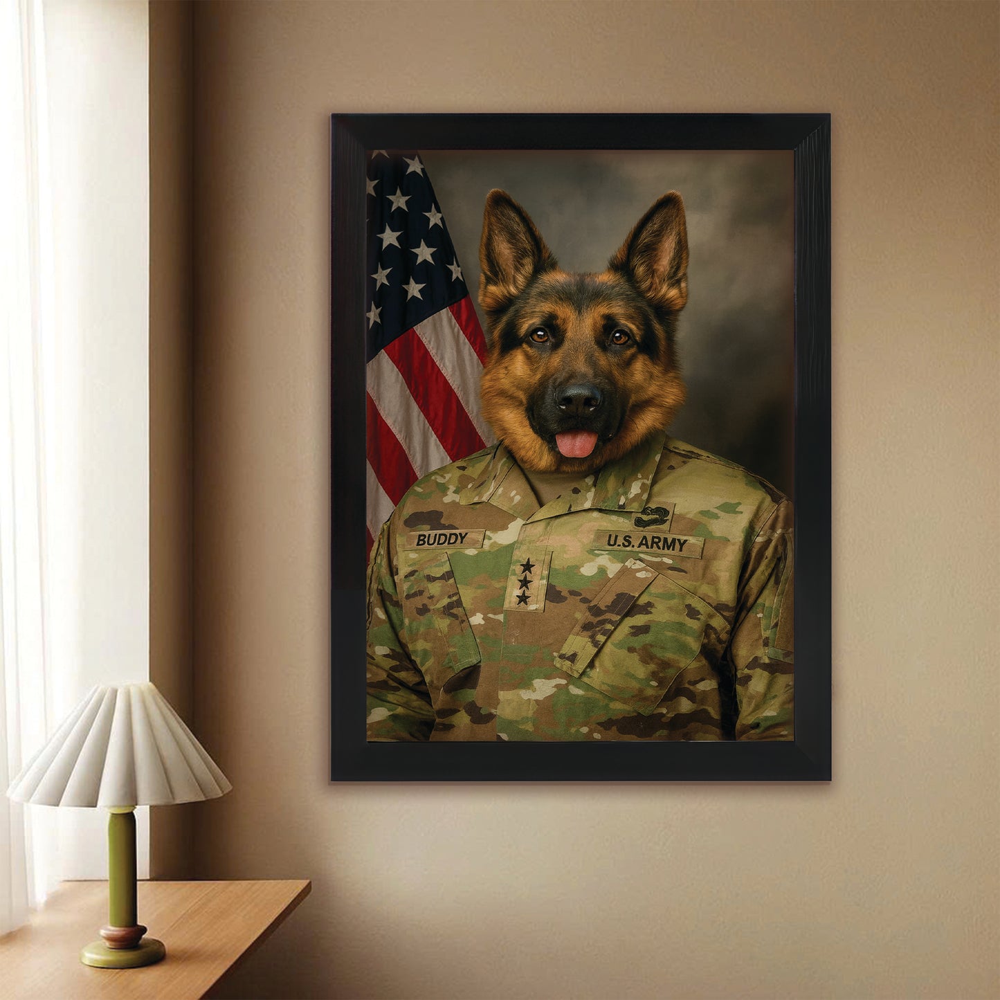 Custom Dog Photo Us Army Canvas Framed Wall Art Framed Wall Art _ Gift For Dog Lovers