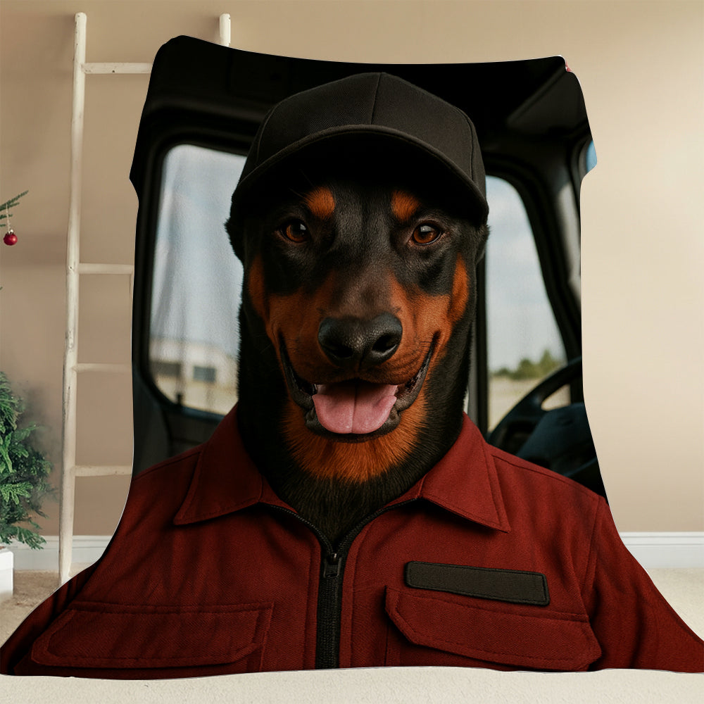 Custom Photo Trucker Driver Dog BlanketGift For Dog Lovers