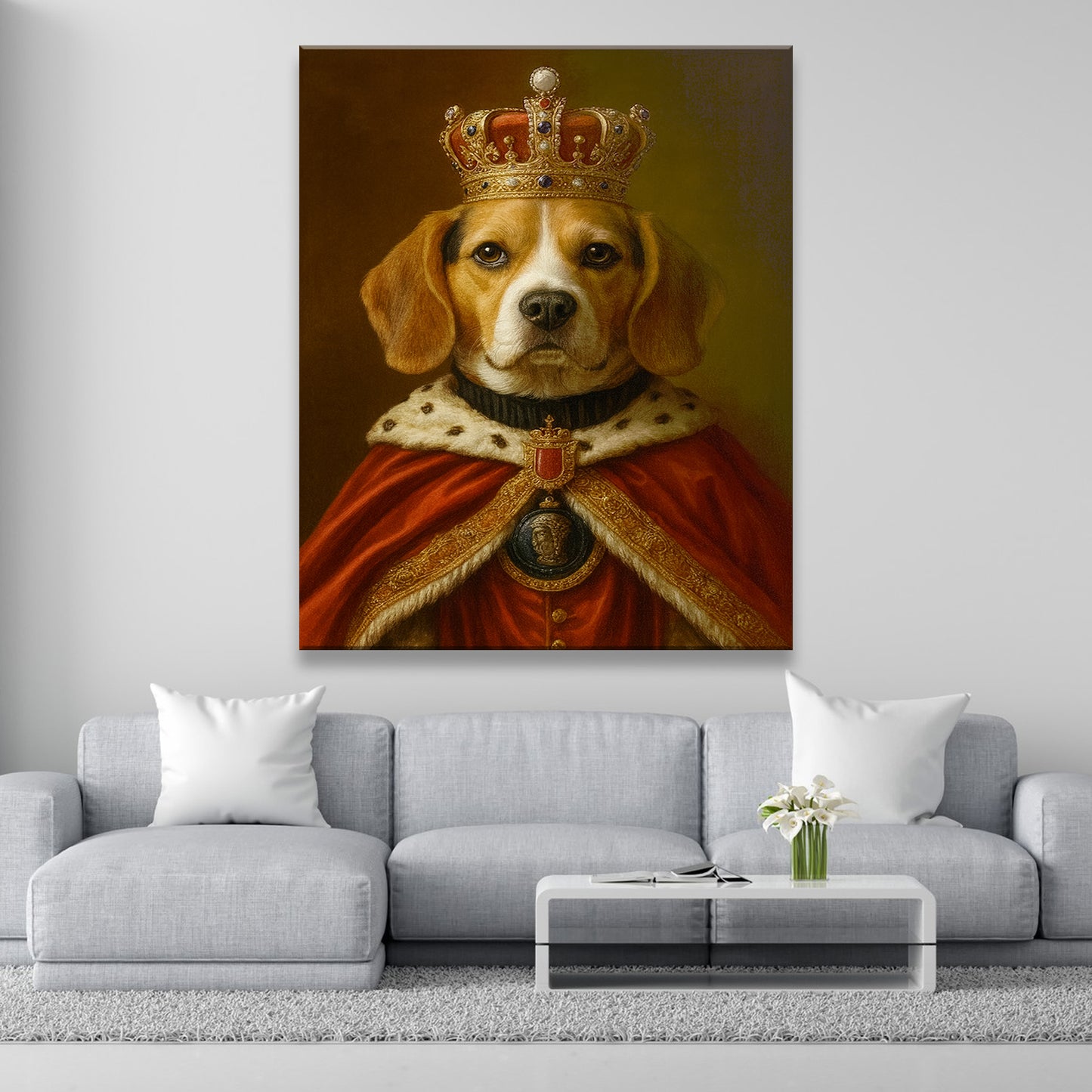 Custom Photo Royal Dog With Crown Canvas Gift For Dog Lovers