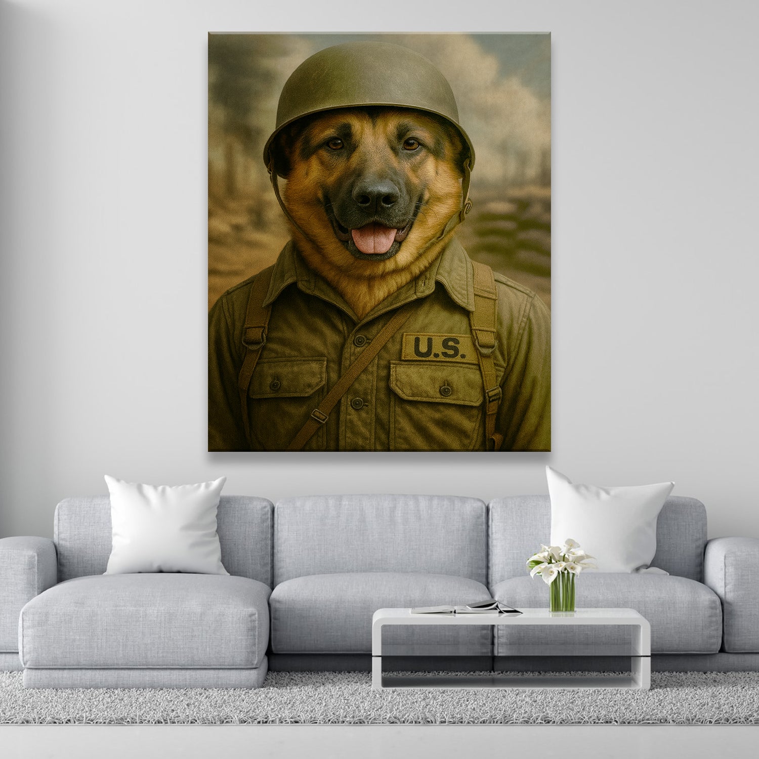 Custom Photo Military Dog Canvas Gift For Dog Lovers