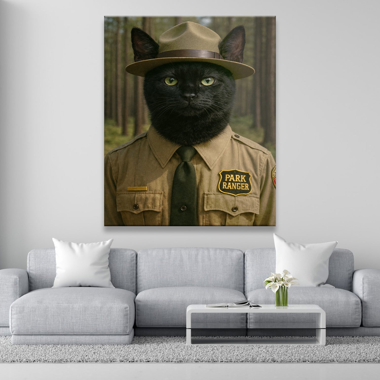 Custom Photo Park Ranger Cat Canvas