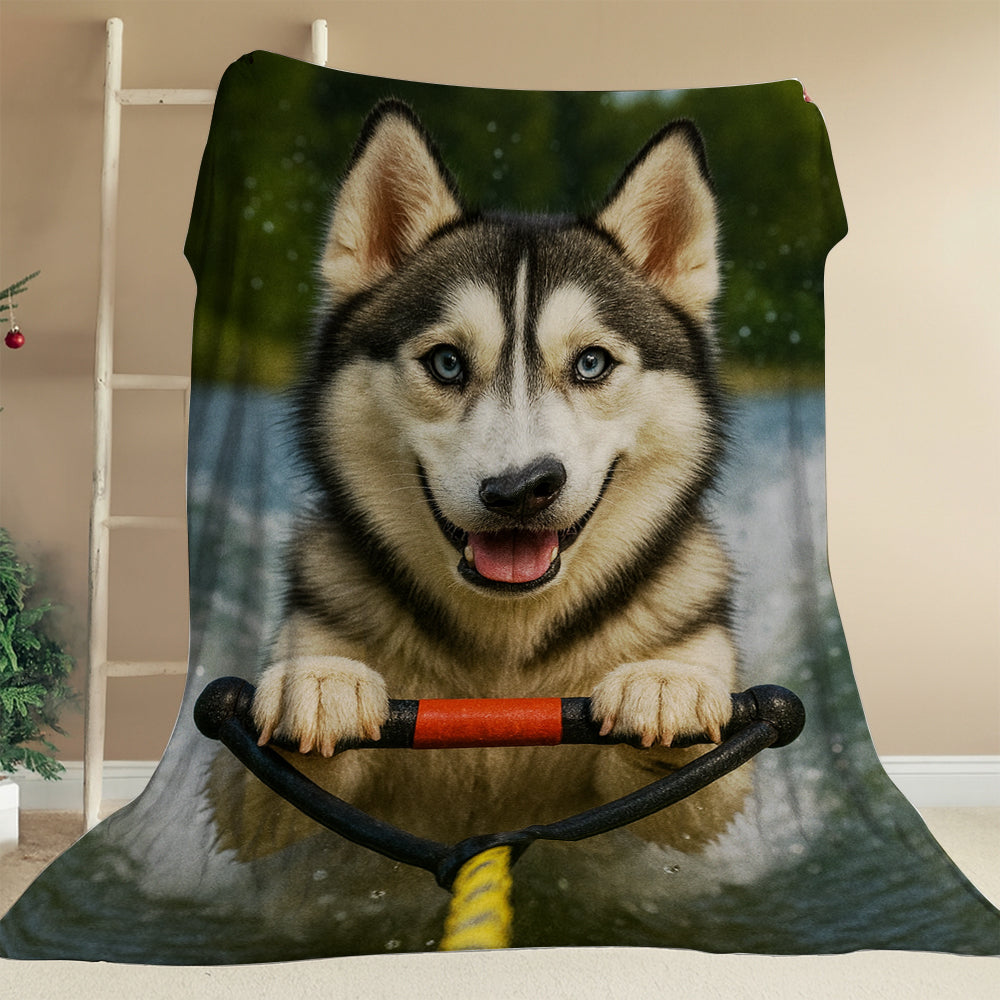 Custom Photo Water Ski Dog BlanketGift For Dog Lovers