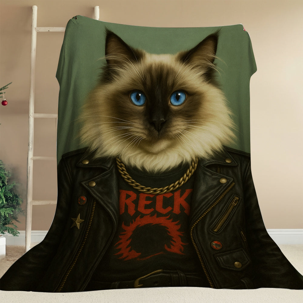 Custom Photo Rock n Roll Cat Blanket _ Gift For Cat Lovers