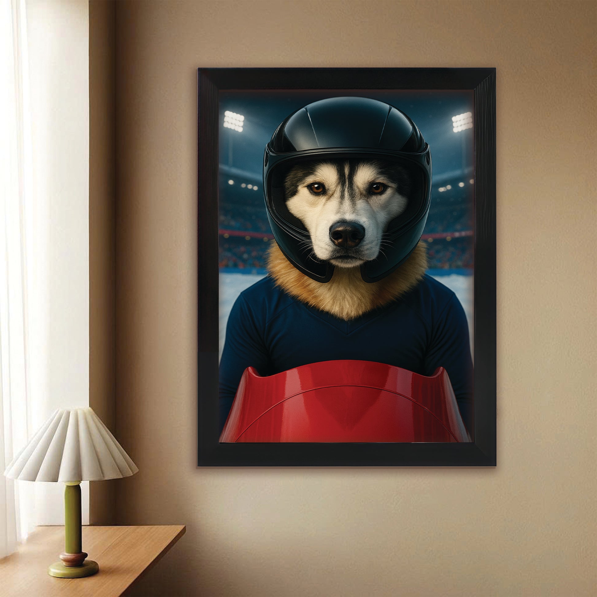 Custom Photo Bobsled Winter Race Dog Canvas Framed Wall Art Gift For Dog Lovers