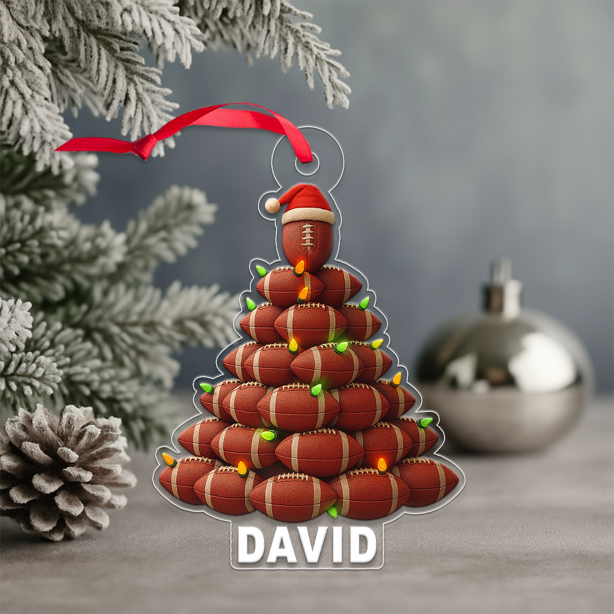 Custom Name Football Xmas Tree Acrylic Ornament Christmas Gift