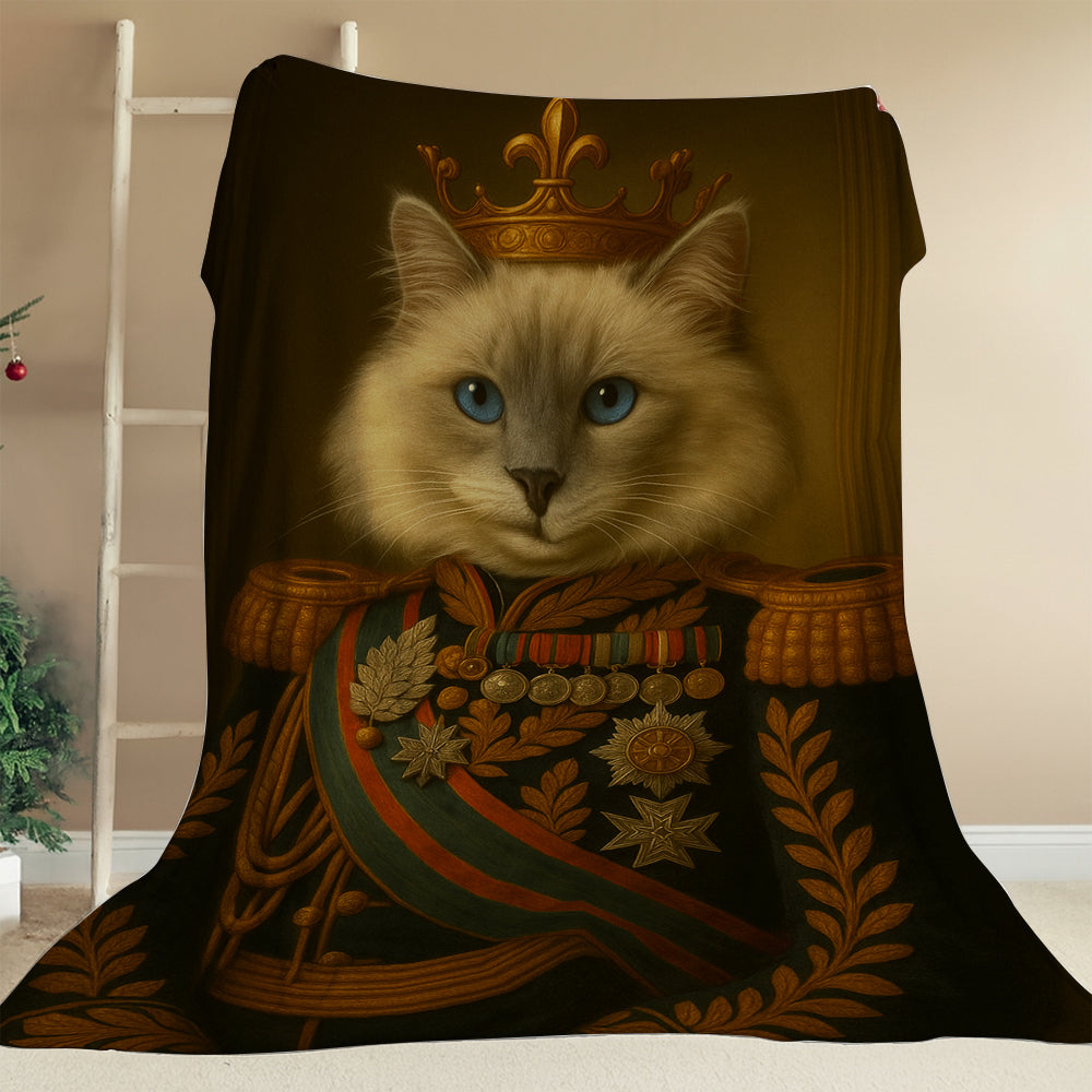Custom Photo Cat King Crown Royal Blanket _ Gift For Cat Lovers