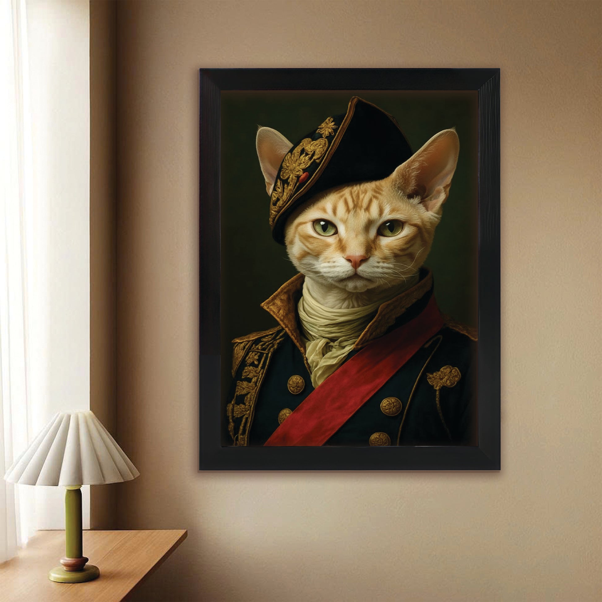 Custom Photo Portrait Royal Cat Canvas Framed Wall Art Gift For Cat Lovers