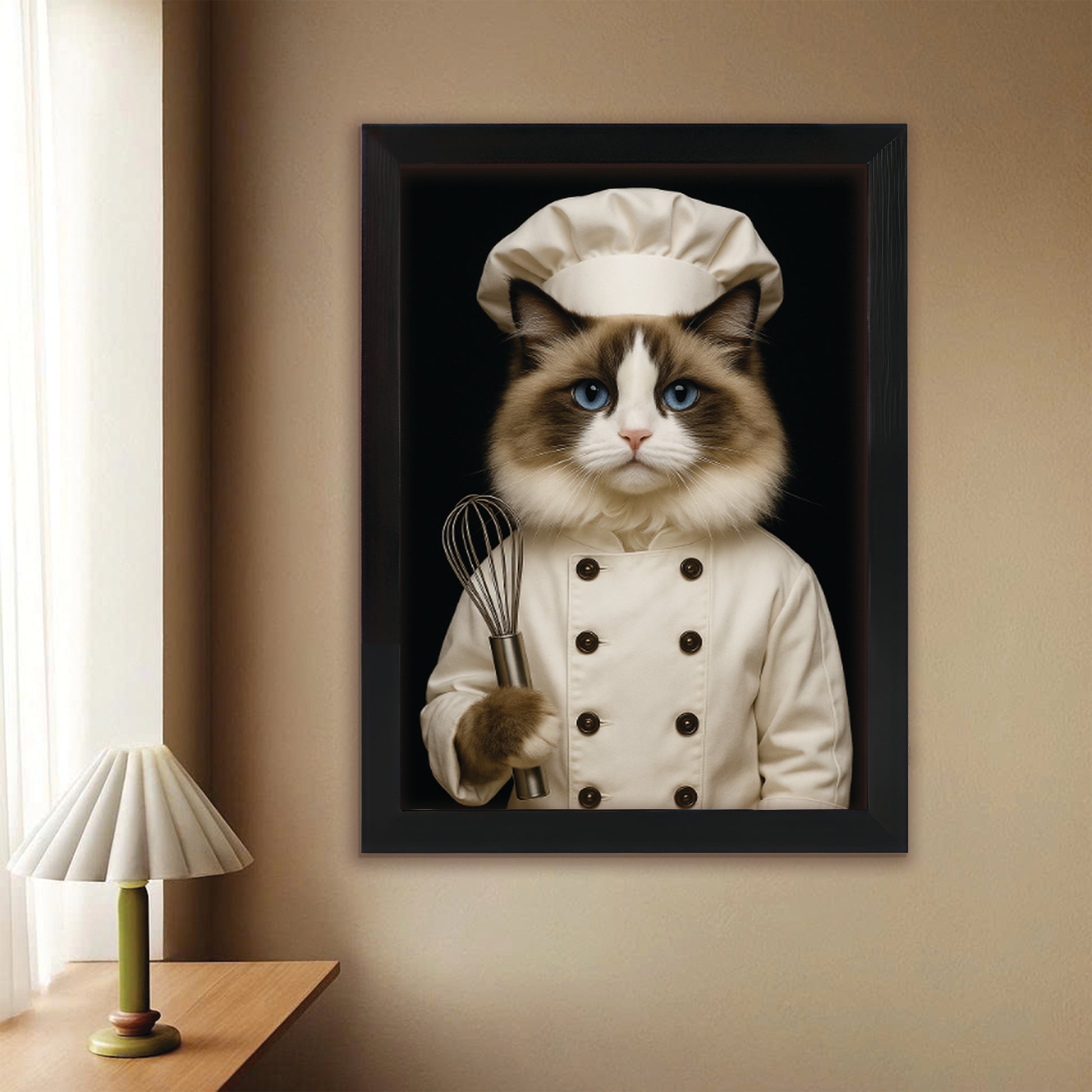 Custom Photo Cat Chef Canvas Framed Wall Art _ Gift For Cat Lovers