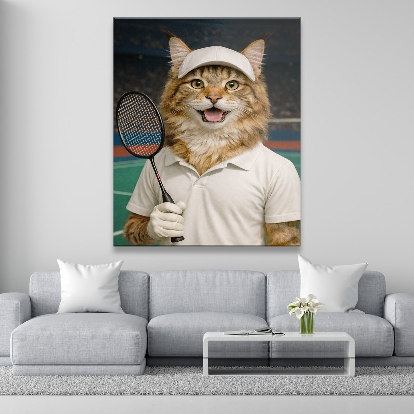 Custom Photo Badminton Cat Canvas Gift For Cat Lovers