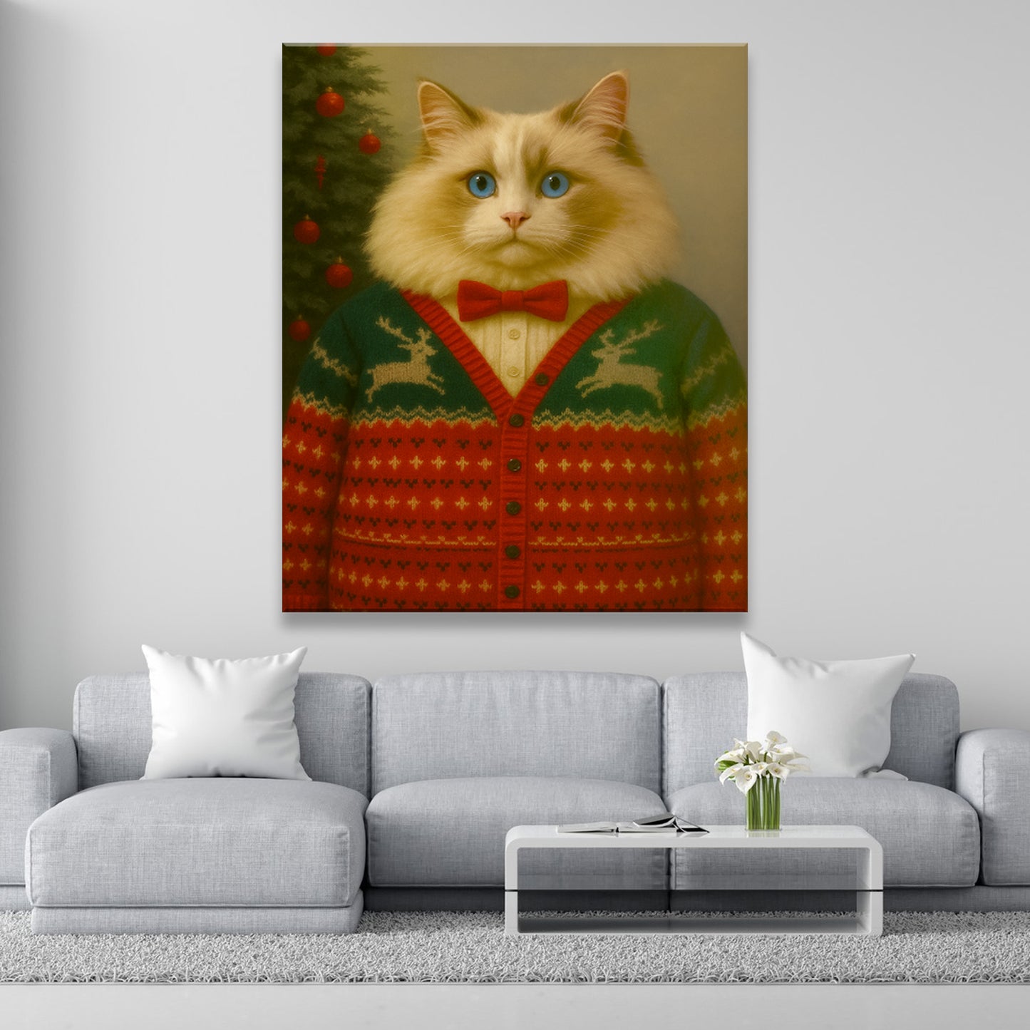 Custom Photo Christmas Cat Canvas Gift For Cat Lovers