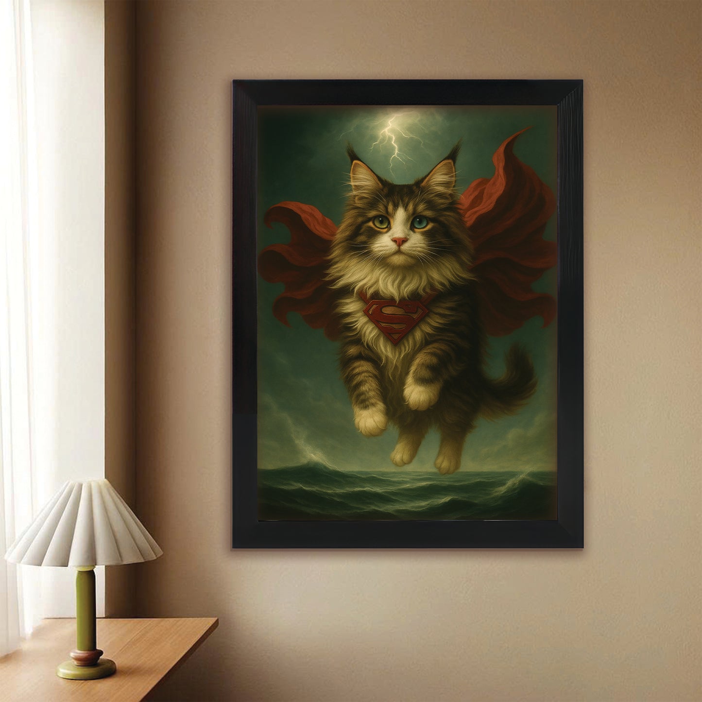 Custom Photo Cat Hero Canvas Framed Wall Art