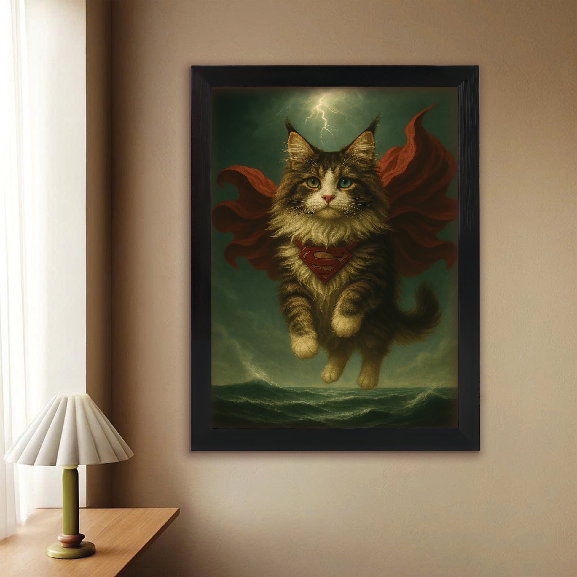 Custom Photo Cat Hero Canvas Framed Wall Art