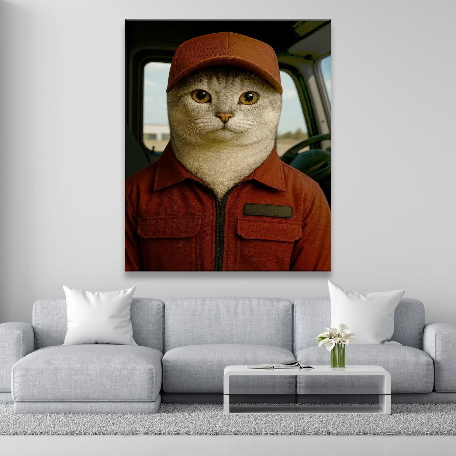 Custom Photo Trucker Driver Cat Canvas Gift For Cat Lovers