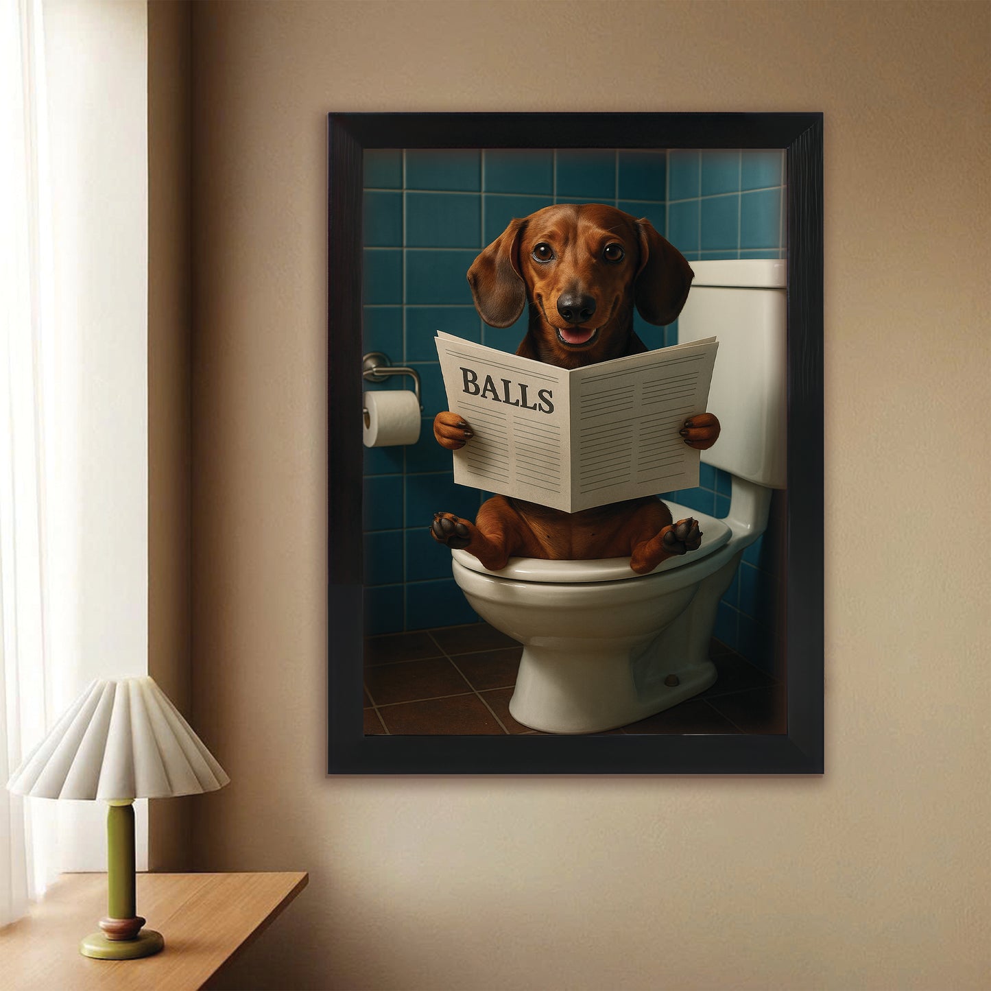 Custom Photo Dog Bathroom Style 7 Canvas Framed Wall Art Gift For Dog Lovers