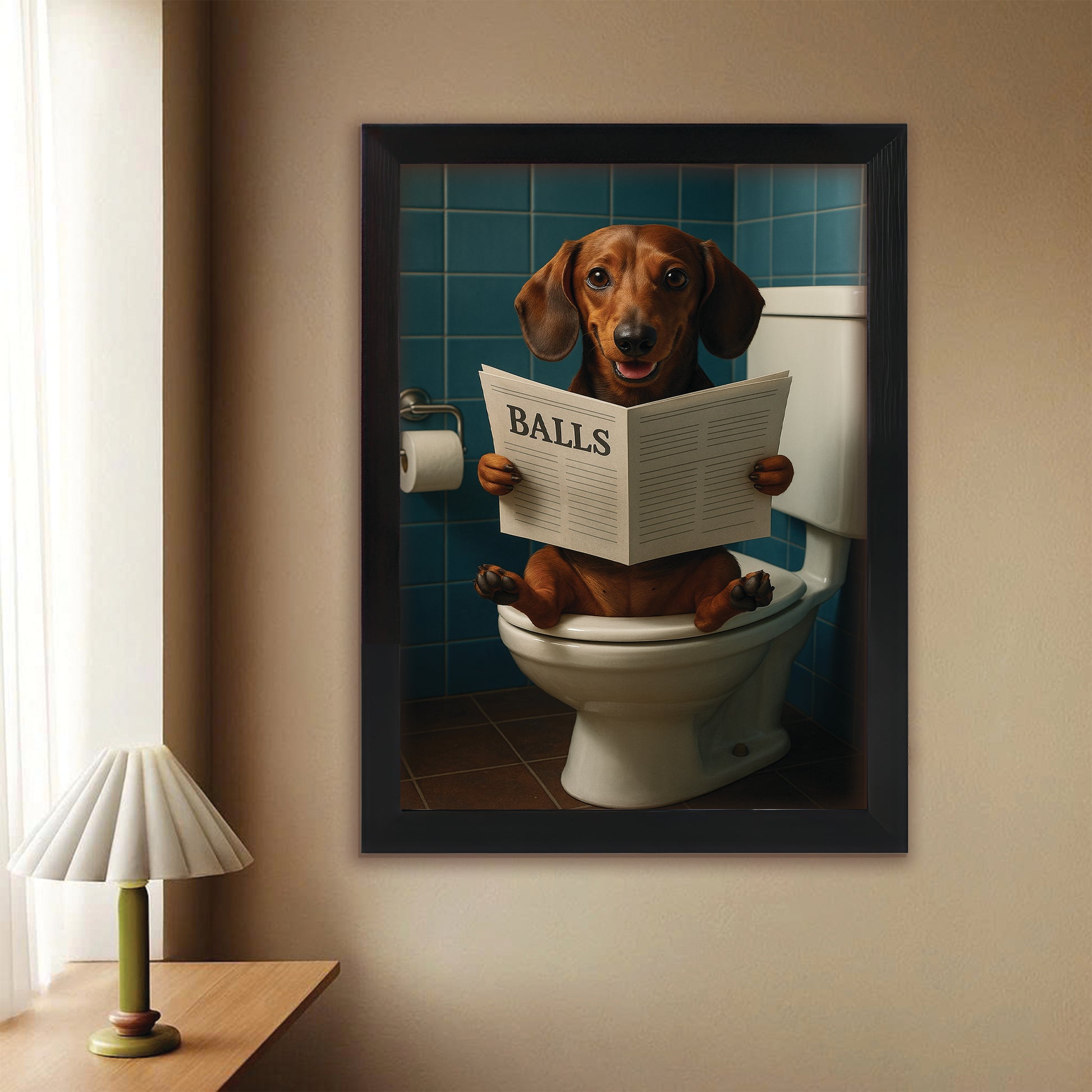 Custom Photo Dog Bathroom Style 7 Canvas Framed Wall Art Gift For Dog Lovers