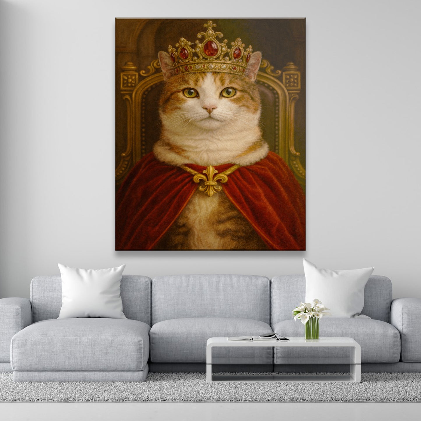 Custom Photo Royal Cat Potrait Canvas Gift For Cat Lovers