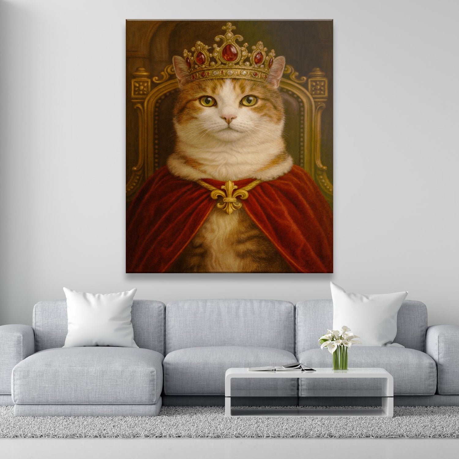 Custom Photo Royal Cat Potrait Canvas Gift For Cat Lovers