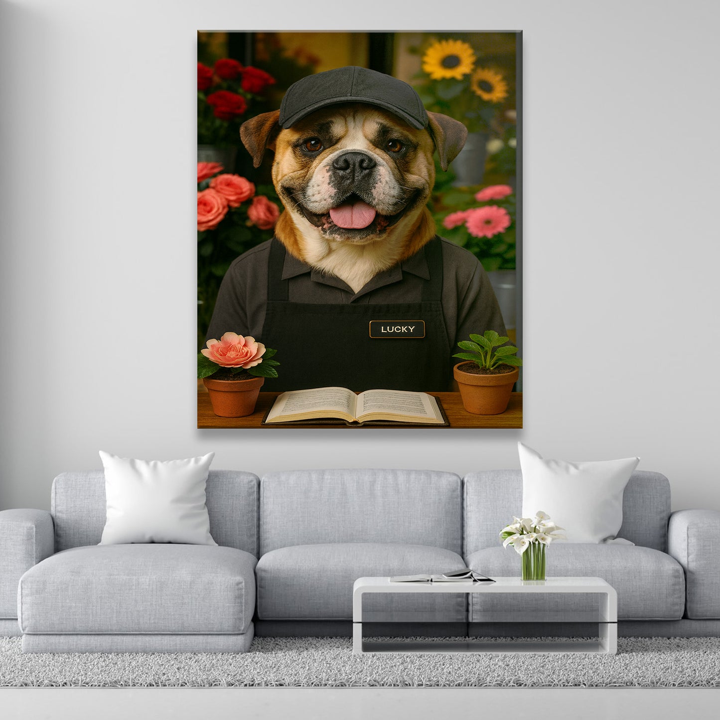 Custom Photo Flower Shop Florist Dog Canvas Gift For Dog Lovers