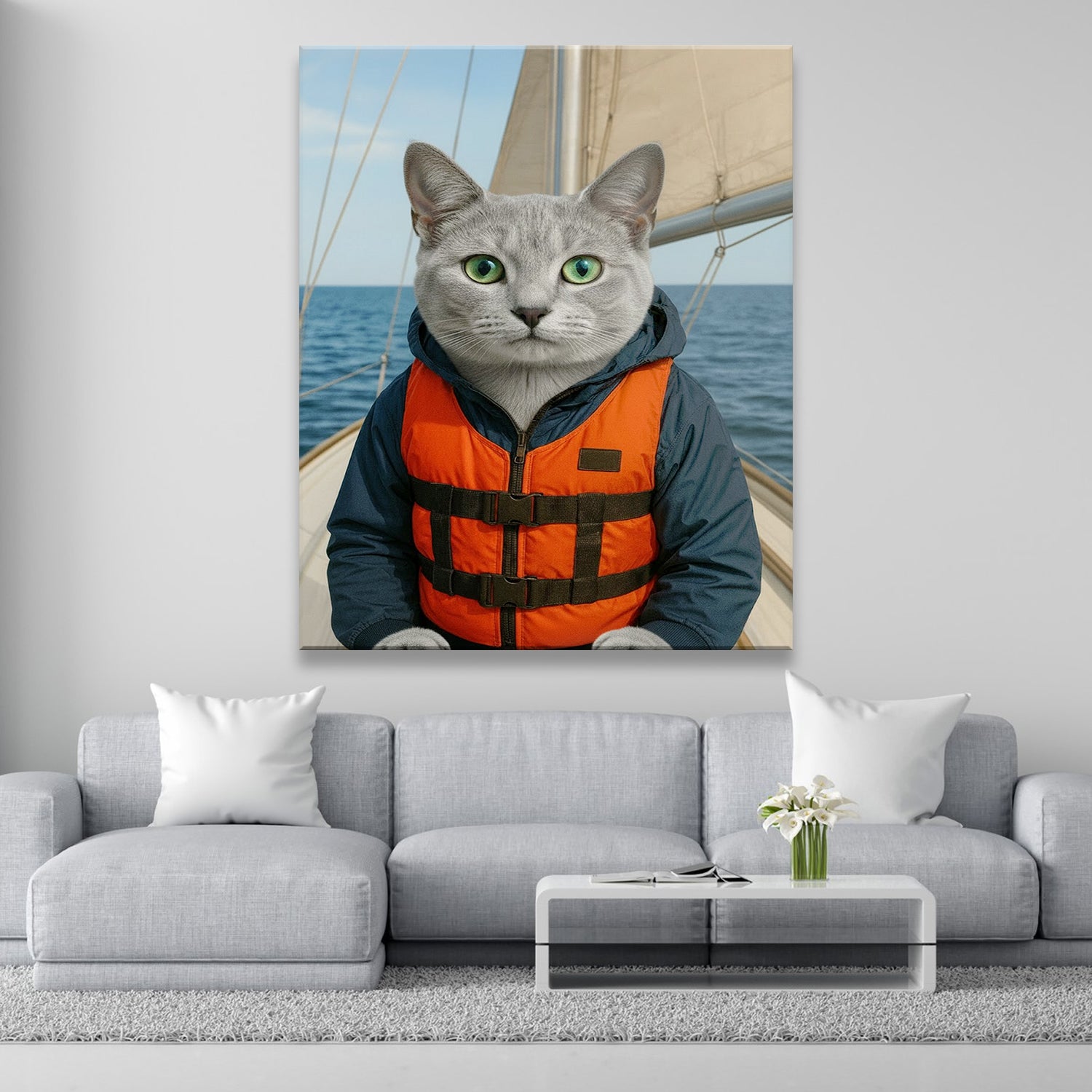 Custom Photo Sailor Cat Canvas Gift For Cat Lovers