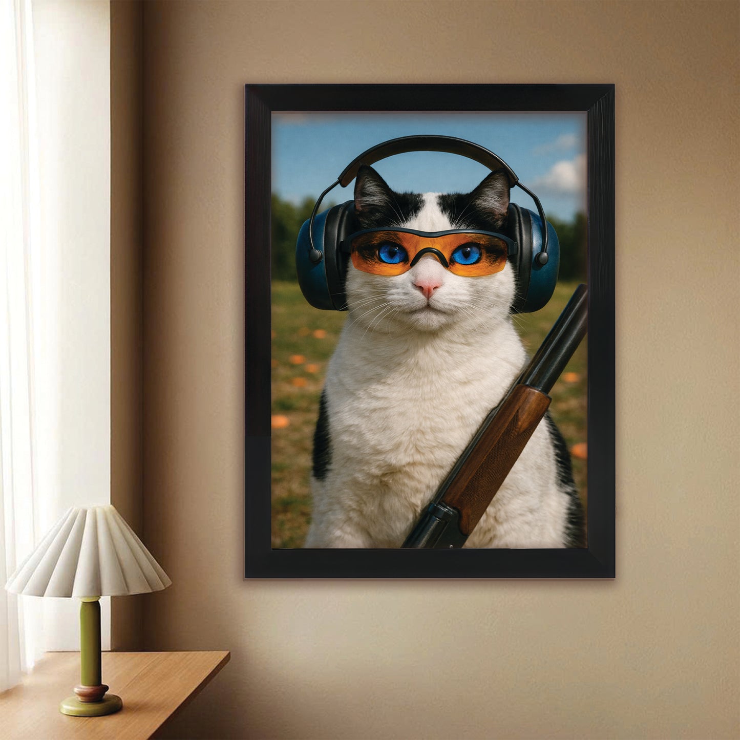 Custom Photo Clay Shooter Cat Canvas Framed Wall Art Gift For Cat Lovers