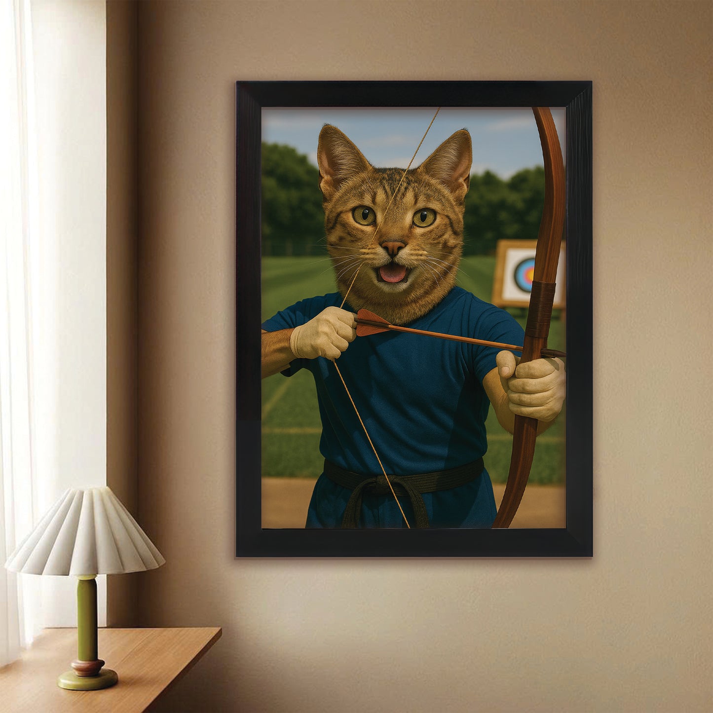Custom Photo Archery Cat Canvas Framed Wall Art Gift For Cat Lovers