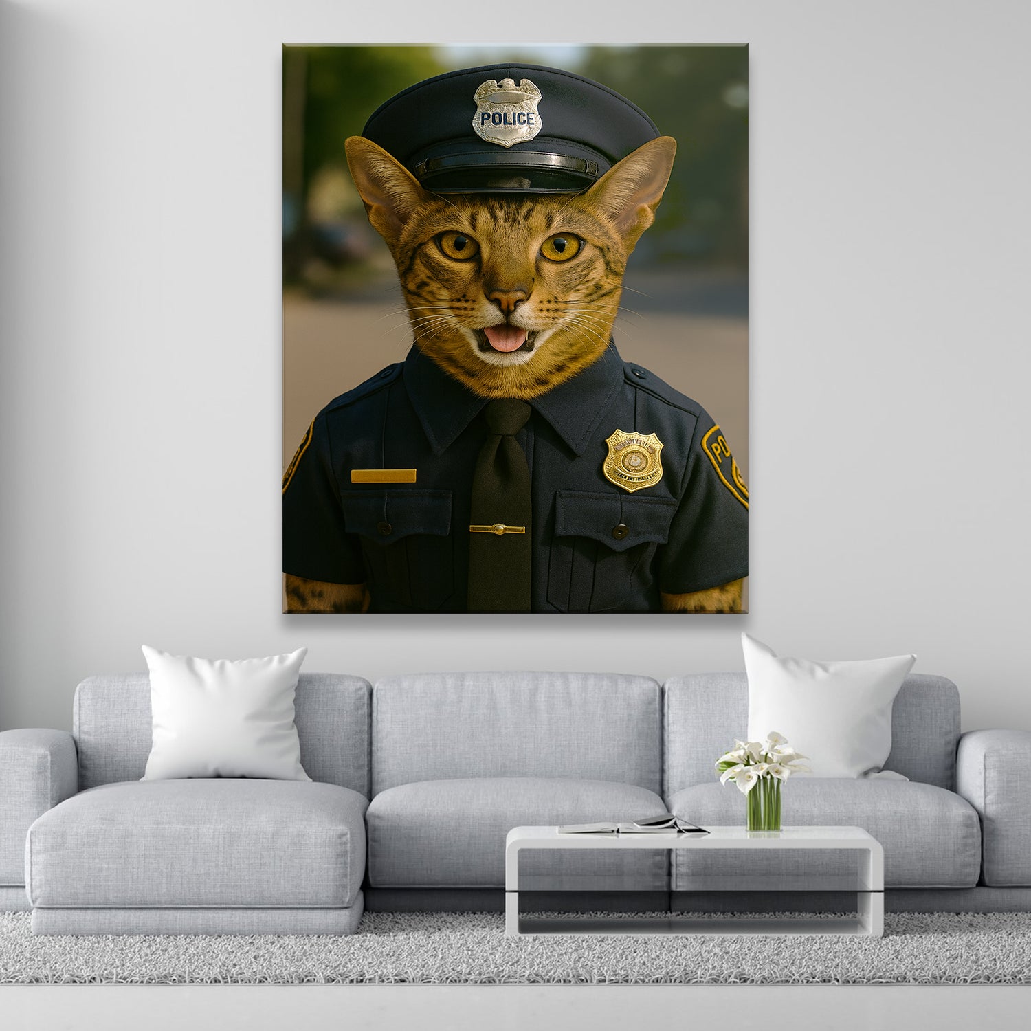 Custom Photo Police 2 Cat Canvas Gift For Cat Lovers