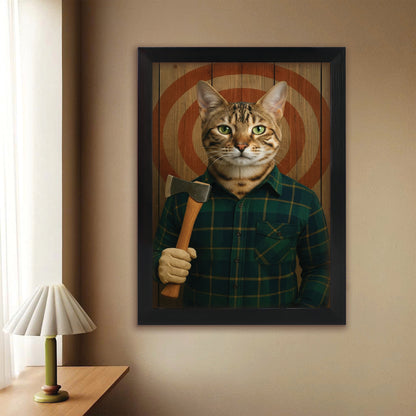 Custom Photo Axe Throw Cat Canvas Framed Wall Art Gift For Cat Lovers