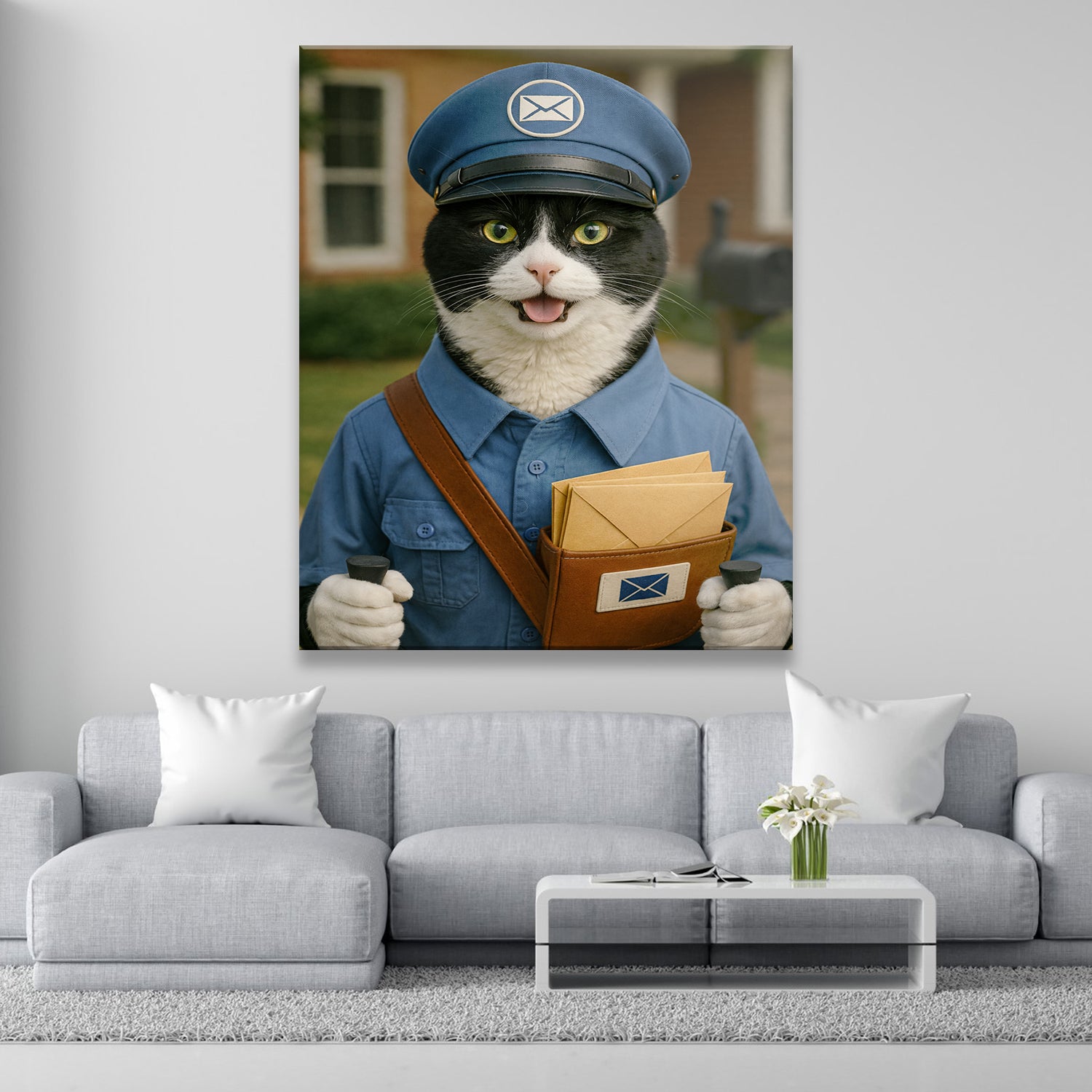 Custom Photo Mail Carrier Cat Canvas Gift For Cat Lovers