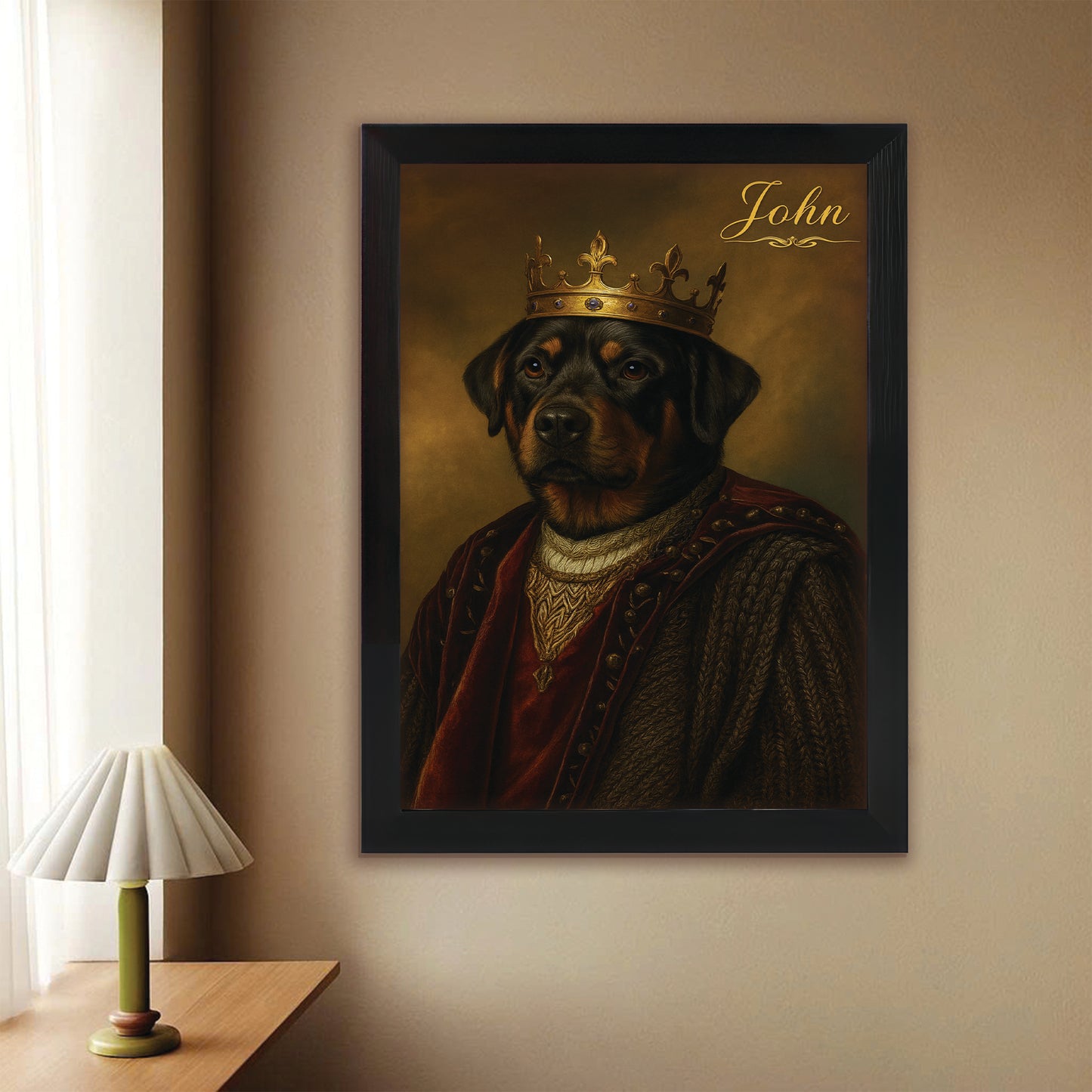 Custom Photo Crown King Dog Canvas Framed Wall Art Gift For Dog Lovers