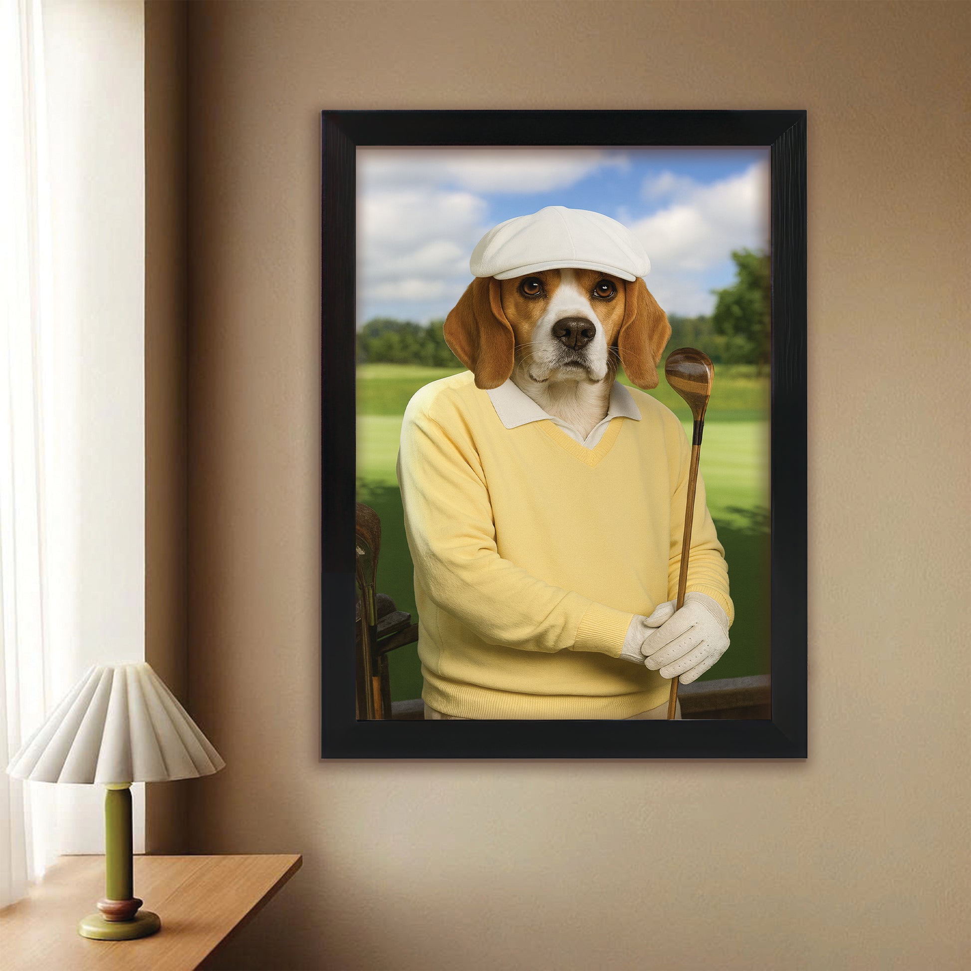 Custom Photo Golfer Dog Canvas Framed Wall Art Gift For Dog Lovers