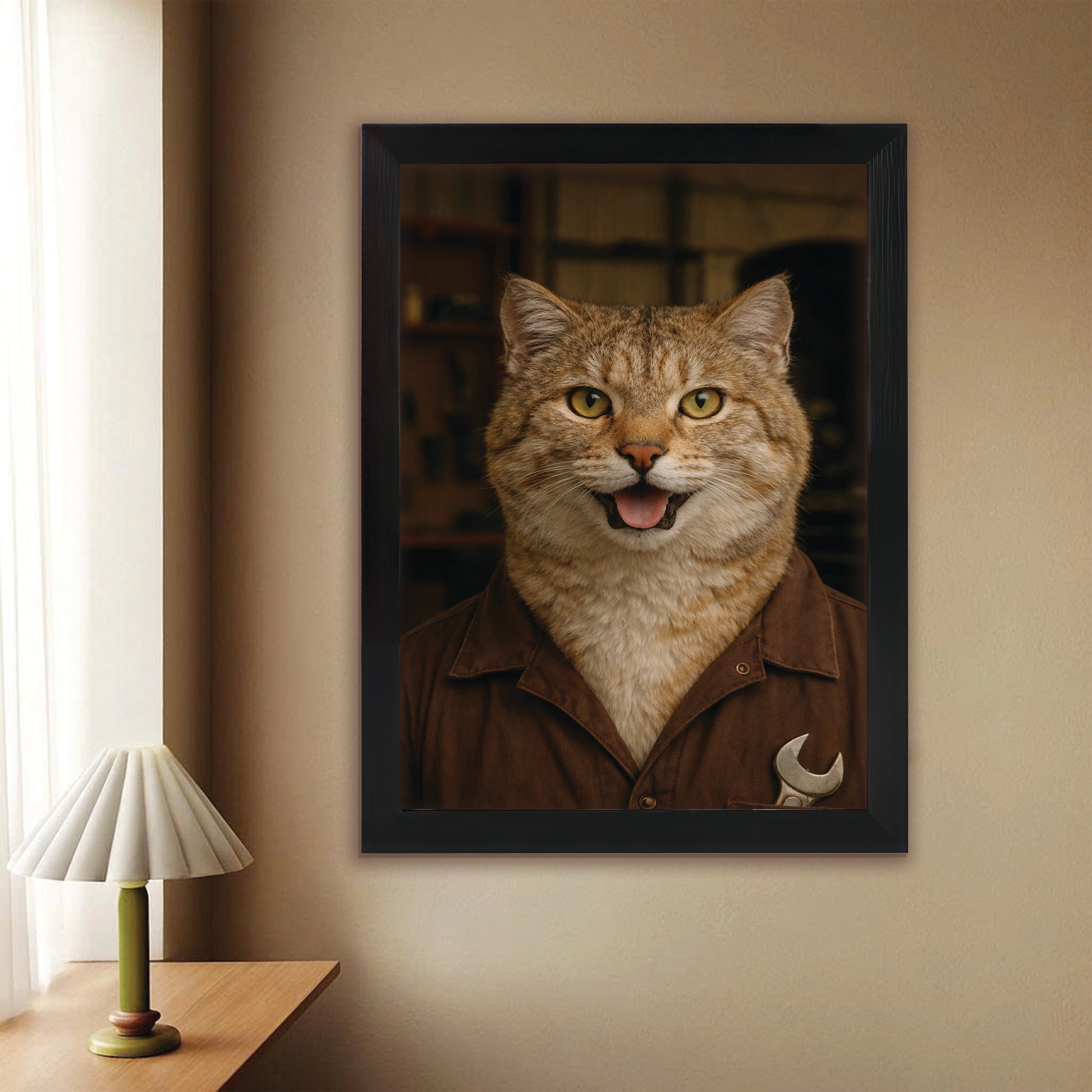 Custom Photo Mechanic Cat Canvas Framed Wall Art Gift For Cat Lovers