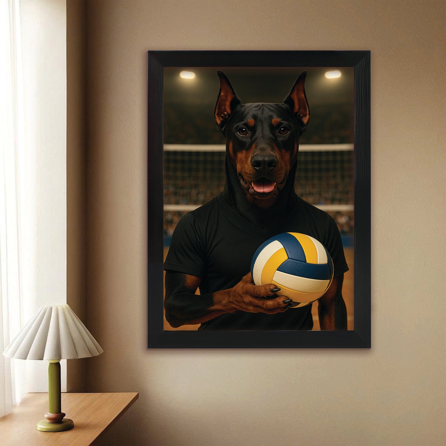 Custom Photo Volleyball Player Dog Canvas Framed Wall Art Gift For Dog Lovers