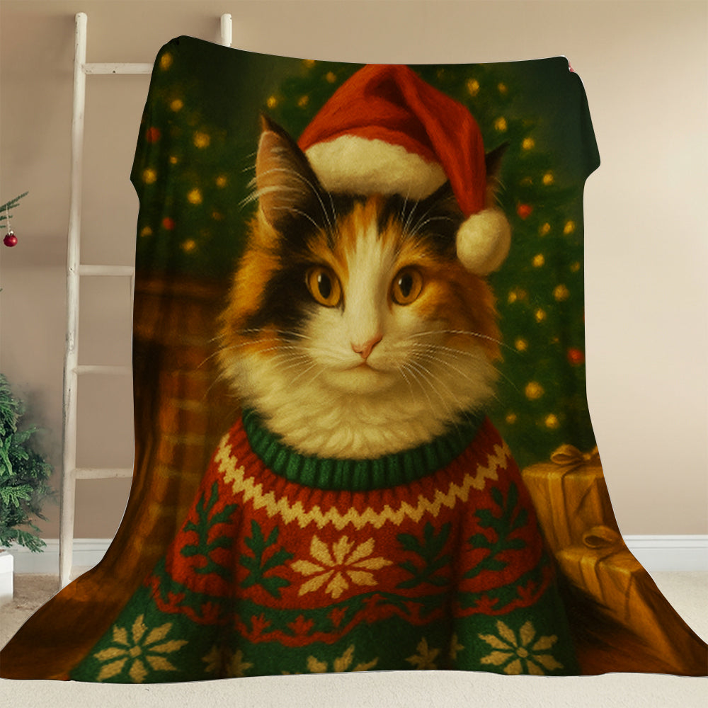 Custom Photo Cat Christmas Oufit Blanket