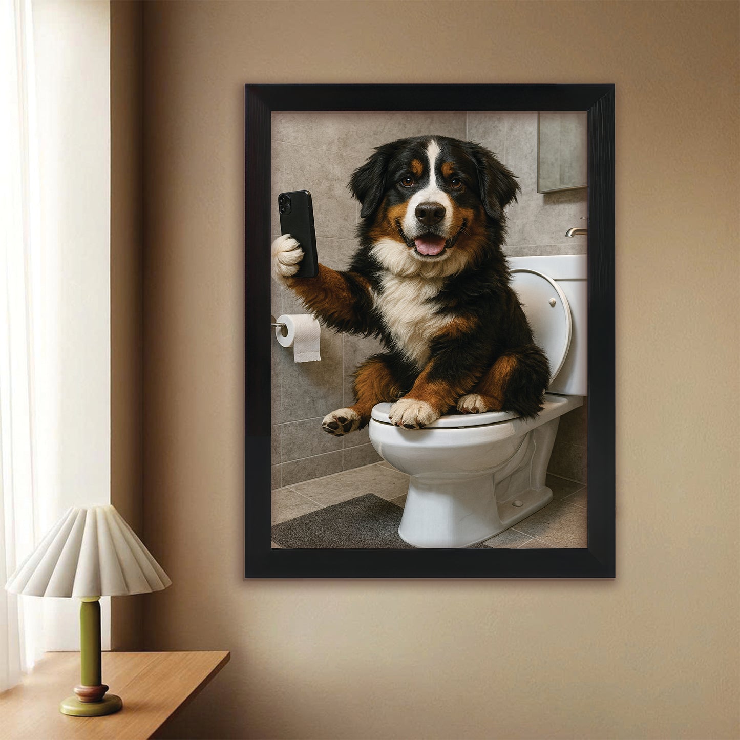 Custom Photo Dog Sefie Bathroom Canvas Framed Wall Art Gift For Dog Lover